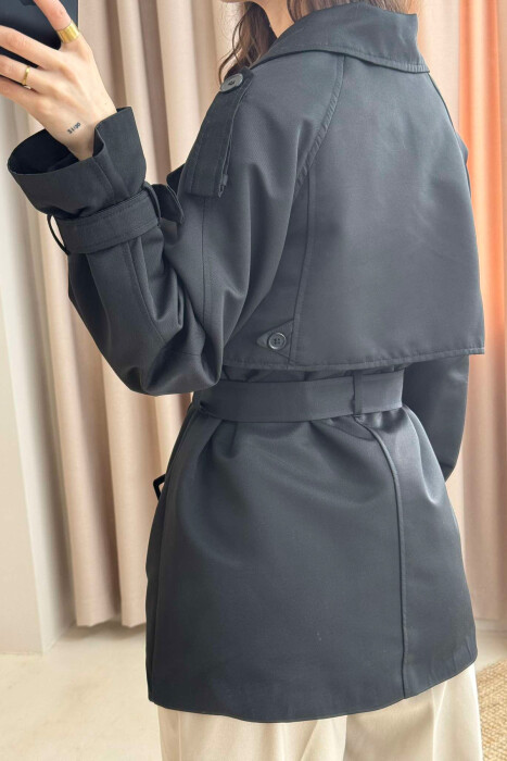 BELT DETAIL BUTTONS ONE COLOR WOMEN JACKET BLACK/ E ZEZE - 4