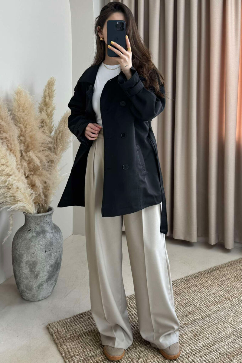 BELT DETAIL BUTTONS ONE COLOR WOMEN JACKET BLACK/ E ZEZE - 5