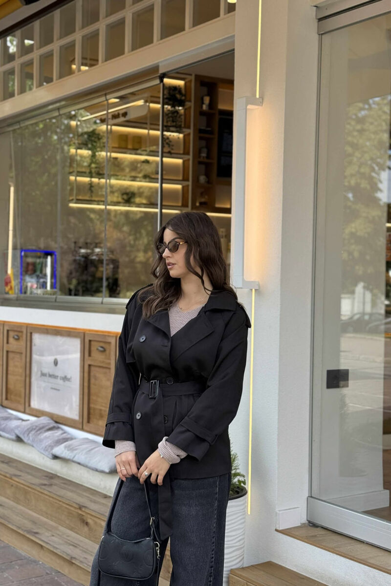 BELT DETAIL BUTTONS ONE COLOR WOMEN JACKET BLACK/ E ZEZE - 3