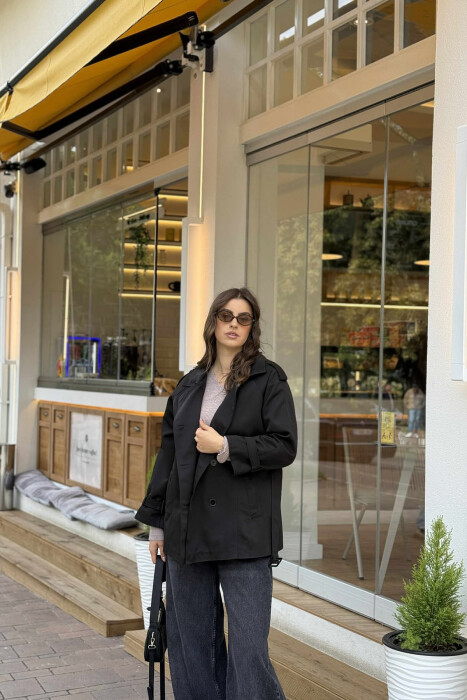 BELT DETAIL BUTTONS ONE COLOR WOMEN JACKET BLACK/ E ZEZE - 5