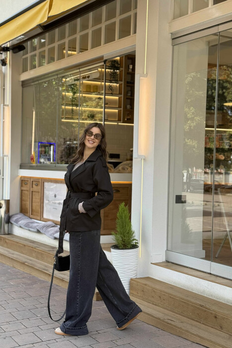 BELT DETAIL BUTTONS ONE COLOR WOMEN JACKET BLACK/ E ZEZE - 2