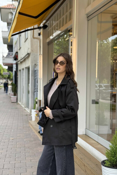 BELT DETAIL BUTTONS ONE COLOR WOMEN JACKET BLACK/ E ZEZE - 4