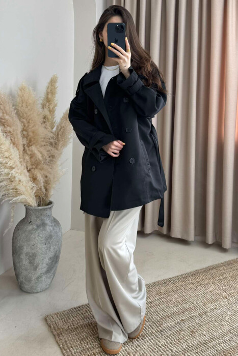 BELT DETAIL BUTTONS ONE COLOR WOMEN JACKET BLACK/ E ZEZE 