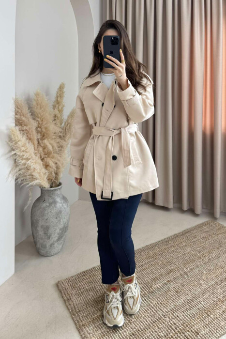 BELT DETAIL BUTTONS ONE COLOR WOMEN JACKET CREAM/KREM 