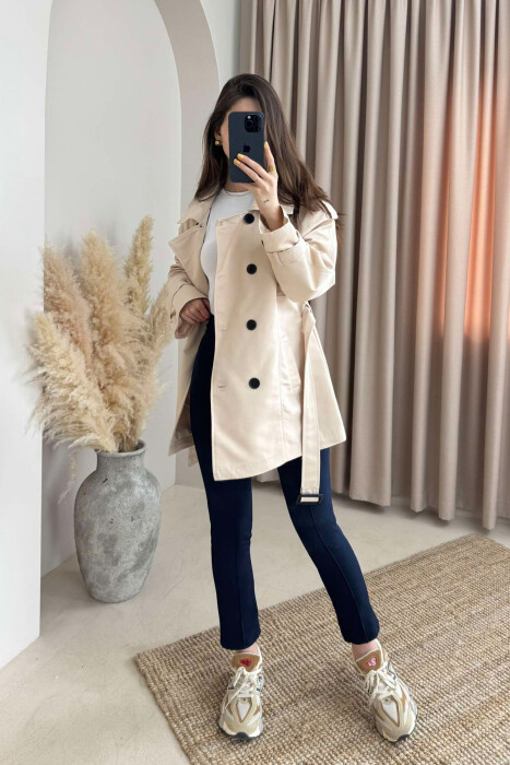 BELT DETAIL BUTTONS ONE COLOR WOMEN JACKET CREAM/KREM - 2