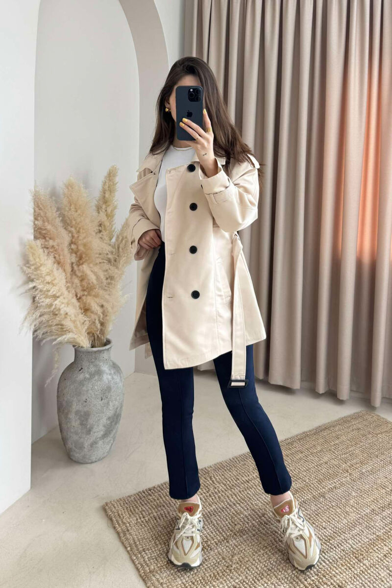 BELT DETAIL BUTTONS ONE COLOR WOMEN JACKET CREAM/KREM - 2