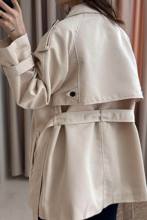 BELT DETAIL BUTTONS ONE COLOR WOMEN JACKET CREAM/KREM - 4