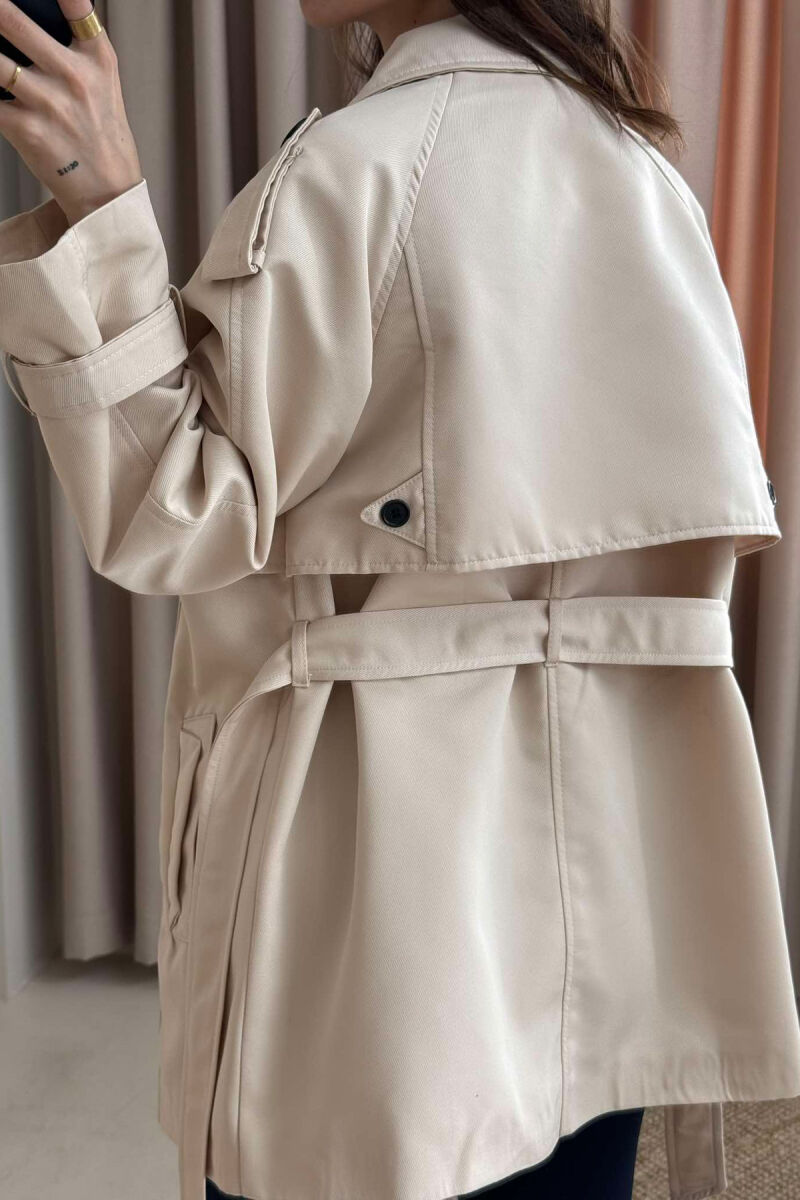 BELT DETAIL BUTTONS ONE COLOR WOMEN JACKET CREAM/KREM - 4