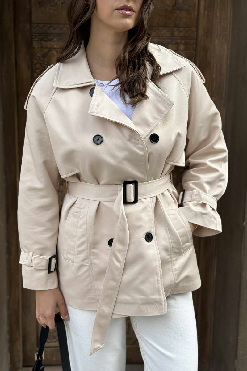 BELT DETAIL BUTTONS ONE COLOR WOMEN JACKET CREAM/KREM - 5