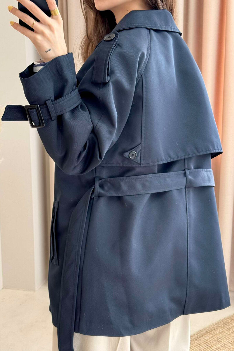 BELT DETAIL BUTTONS ONE COLOR WOMEN JACKET DARK BLUE/BEE - 4