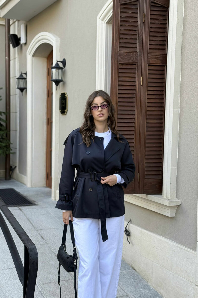 BELT DETAIL BUTTONS ONE COLOR WOMEN JACKET DARK BLUE/BEE - 2