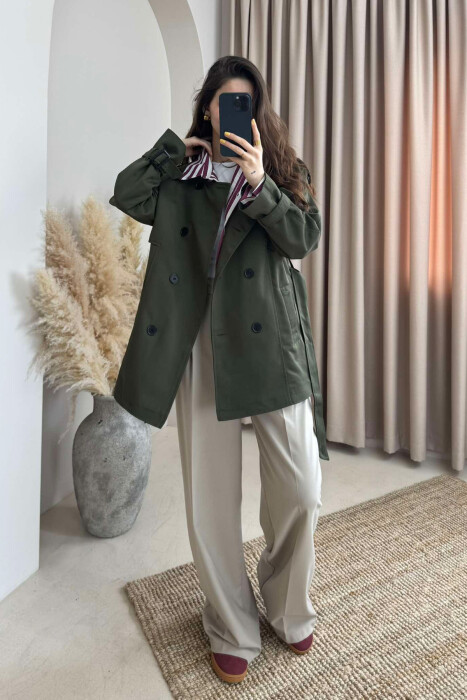 BELT DETAIL BUTTONS ONE COLOR WOMEN JACKET GREEN/JESHILE 