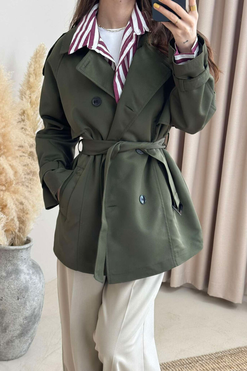 BELT DETAIL BUTTONS ONE COLOR WOMEN JACKET GREEN/JESHILE - 2