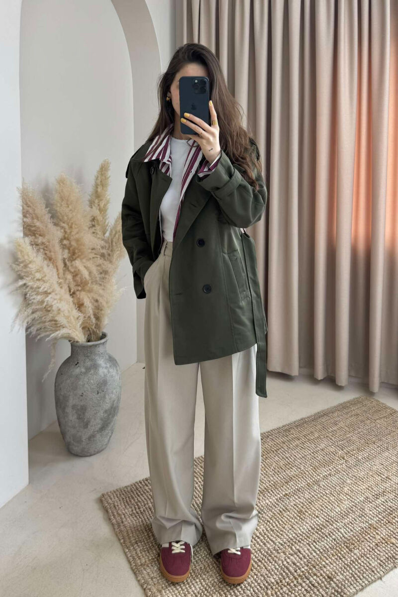 BELT DETAIL BUTTONS ONE COLOR WOMEN JACKET GREEN/JESHILE - 4