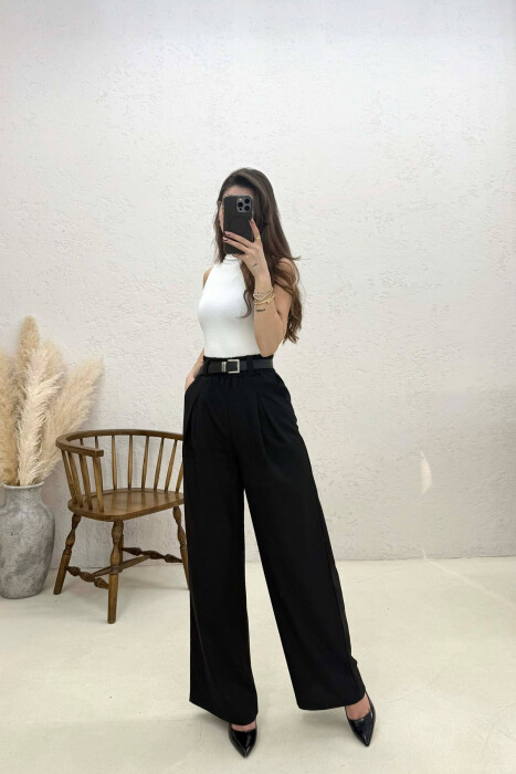 BELT DETAIL ELASTIC WAIST WOMAN TROUSERS BLACK/ E ZEZE 