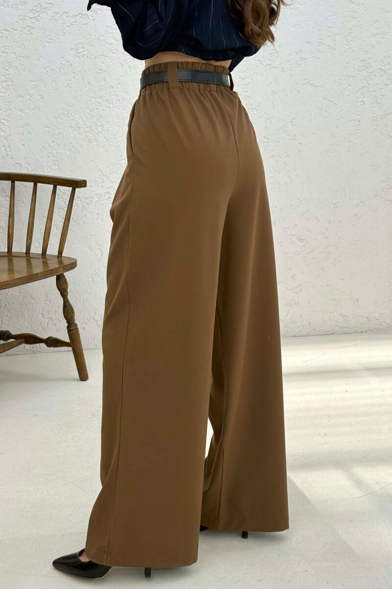 BELT DETAIL ELASTIC WAIST WOMAN TROUSERS BROWN/KAFE - 4