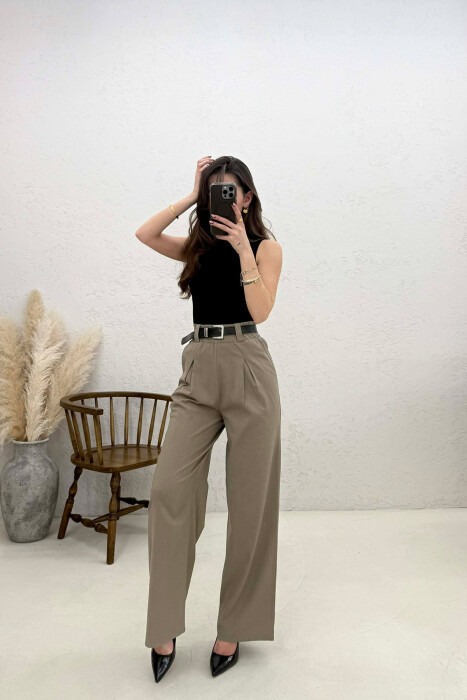 BELT DETAIL ELASTIC WAIST WOMAN TROUSERS GREY/GRI 