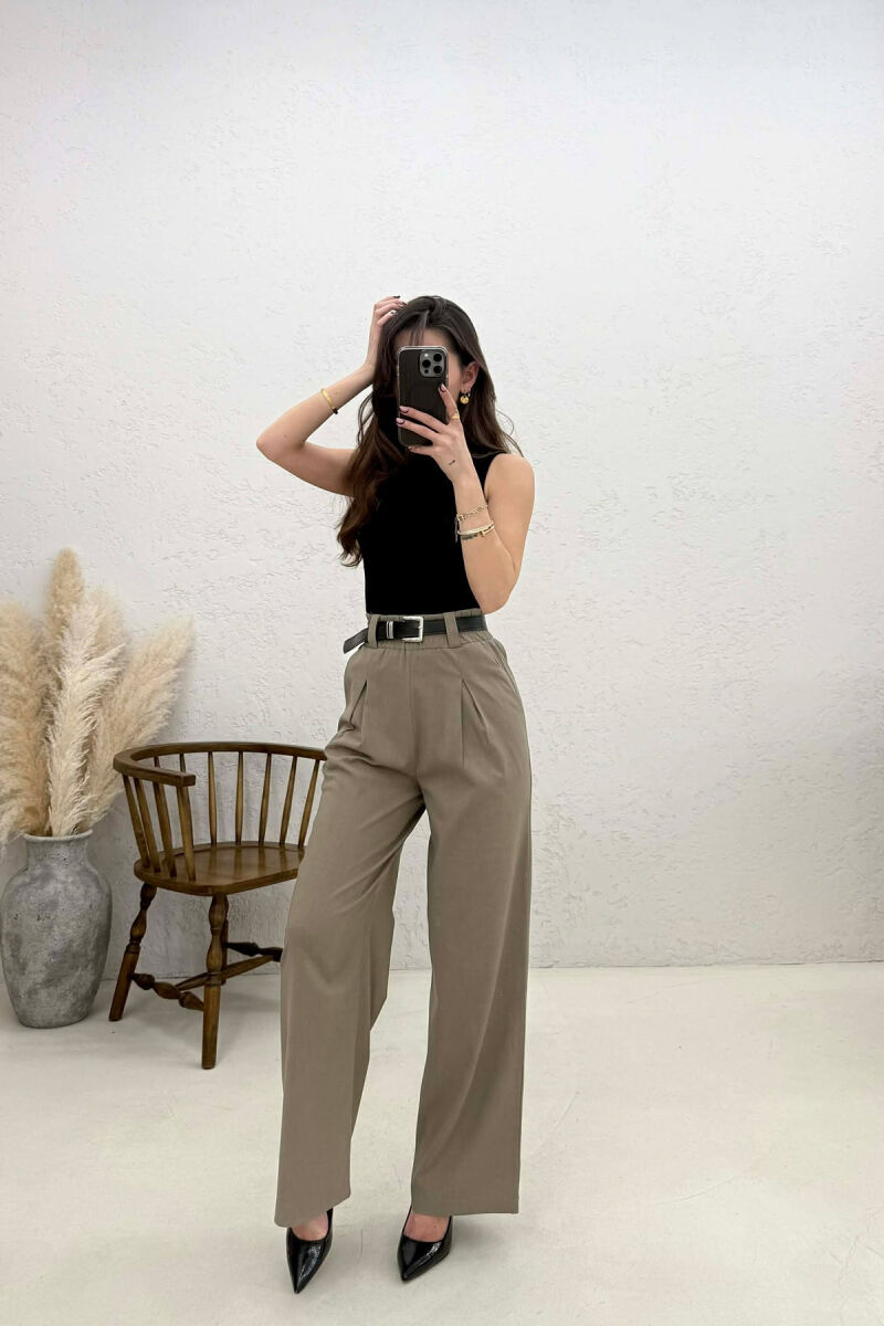 BELT DETAIL ELASTIC WAIST WOMAN TROUSERS GREY/GRI - 1