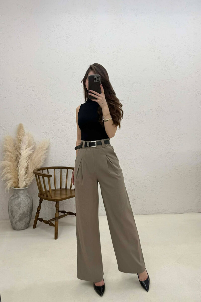 BELT DETAIL ELASTIC WAIST WOMAN TROUSERS GREY/GRI - 4