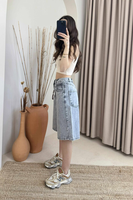 BELT DETAIL KNEE LENGTH WOMEN SHORTS GREY/GRI - 2