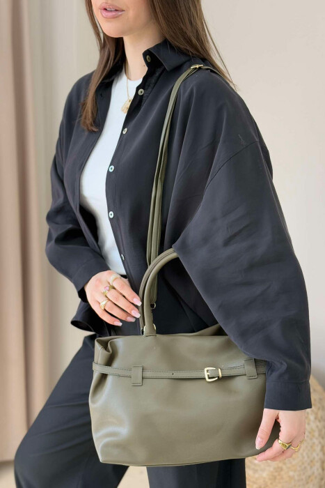 BELT DETAIL LEATHER WOMEN BAG GREEN/JESHILE - 5