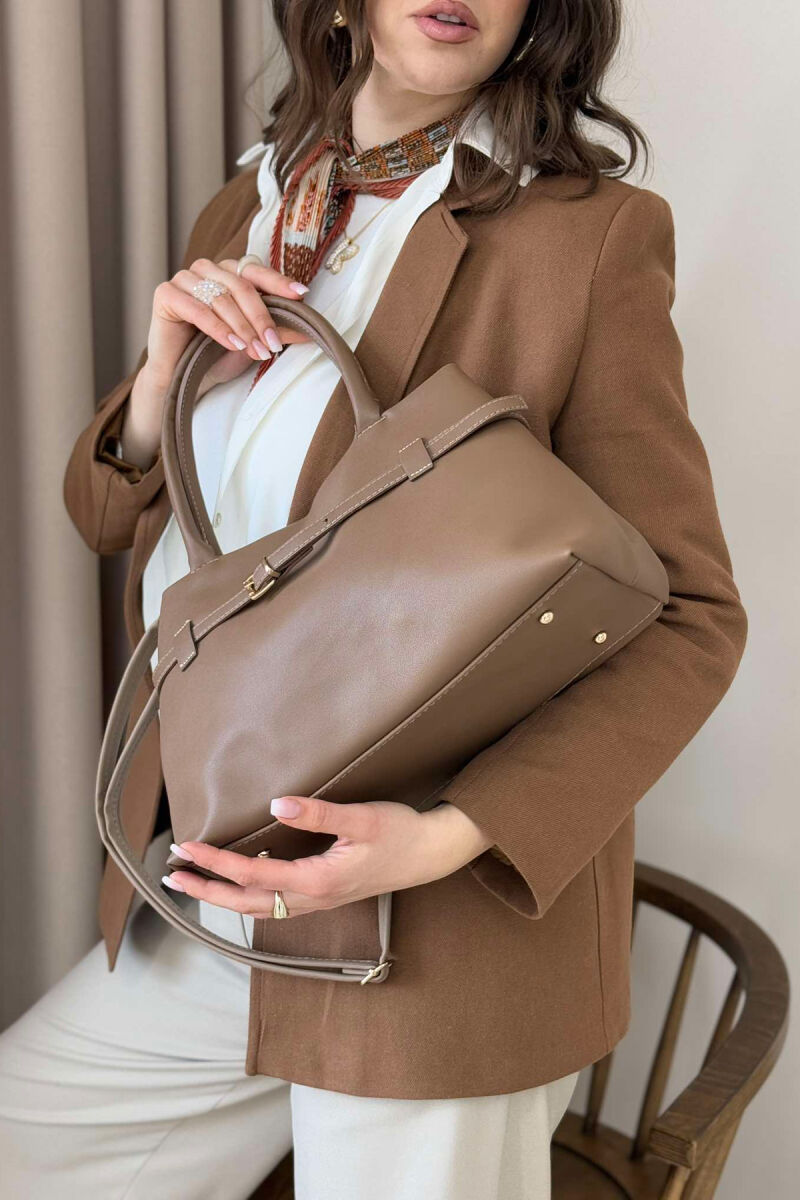 BELT DETAIL LEATHER WOMEN BAG LIGHT BROWN/KAZB - 4