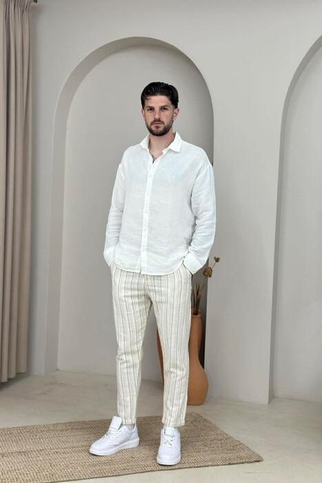 BELT DETAIL LINES DESIGN MEN PANTS BEIGE/BEZHE 