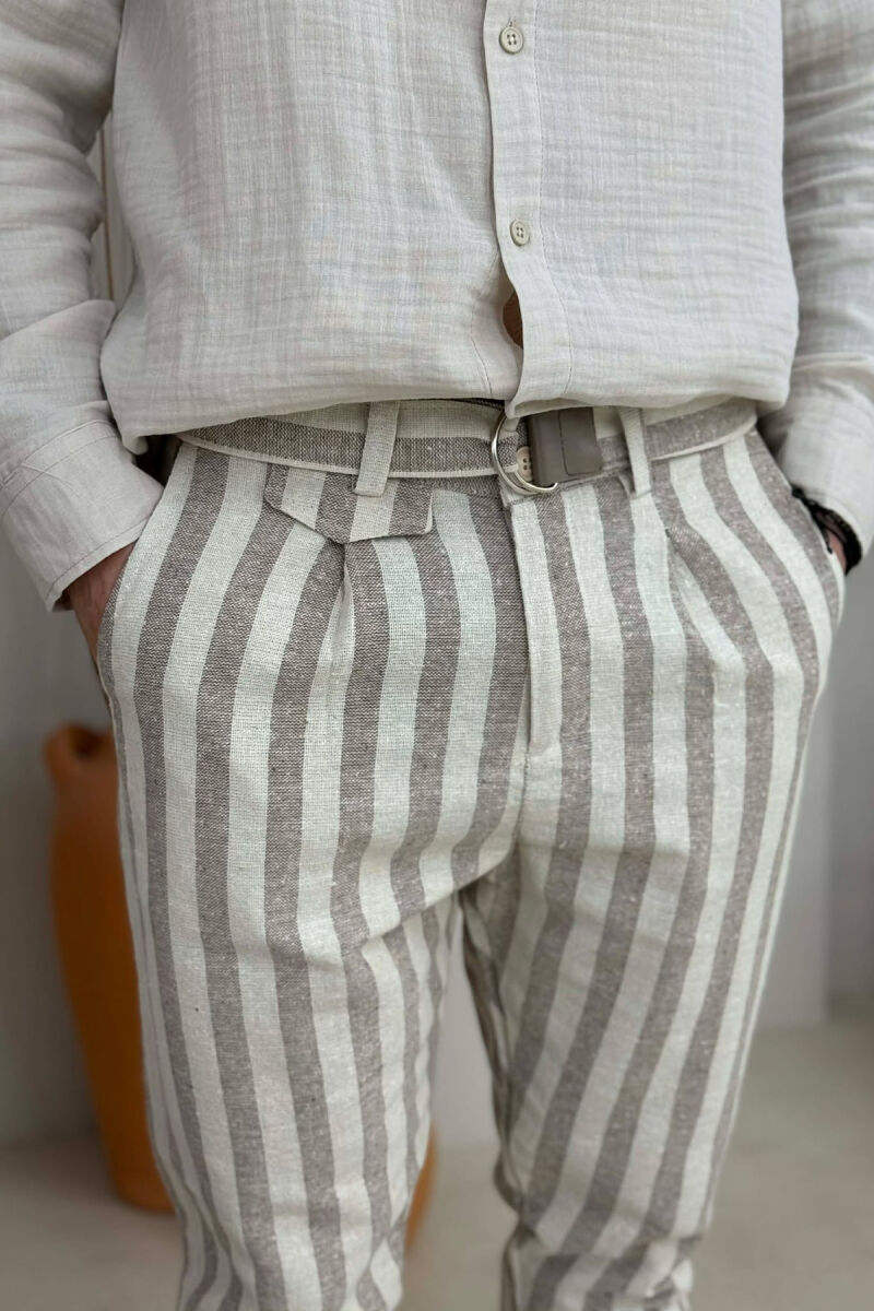 BELT DETAIL LINES DESIGN MEN PANTS BEIGE/BEZHE - 2