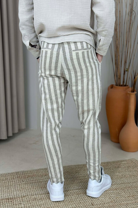 BELT DETAIL LINES DESIGN MEN PANTS BEIGE/BEZHE - 3
