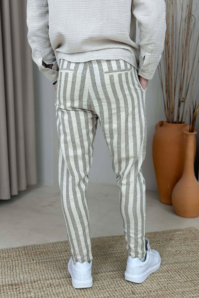 BELT DETAIL LINES DESIGN MEN PANTS BEIGE/BEZHE - 3