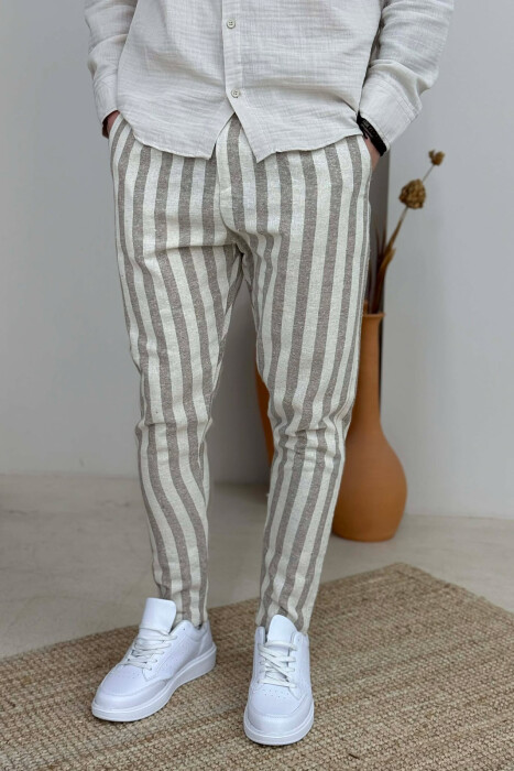 BELT DETAIL LINES DESIGN MEN PANTS BEIGE/BEZHE - 4