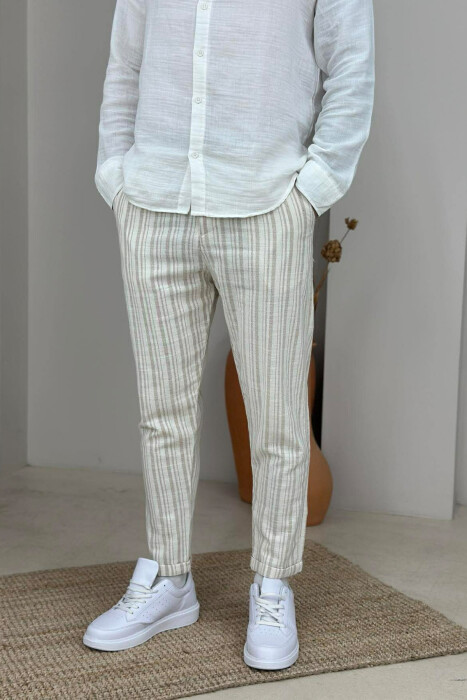 BELT DETAIL LINES DESIGN MEN PANTS BEIGE/BEZHE - 2