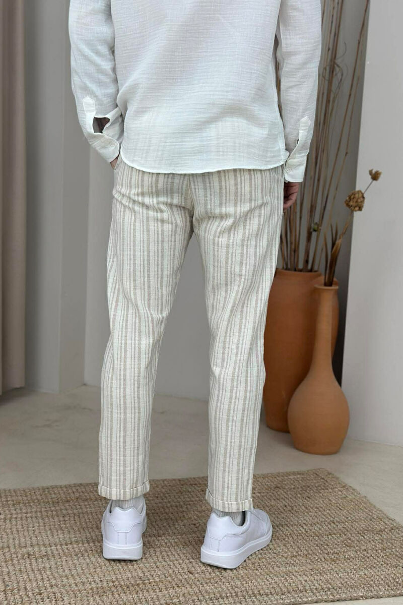 BELT DETAIL LINES DESIGN MEN PANTS BEIGE/BEZHE - 3