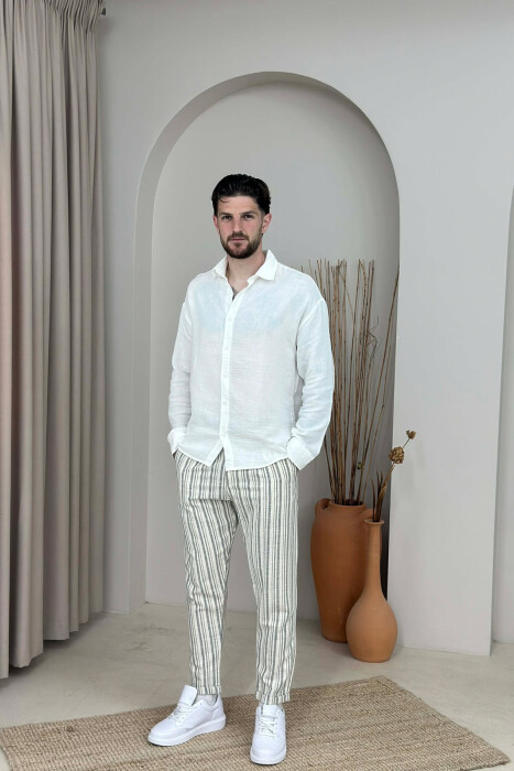 PANTALLONA ME DIZJAN ME VIJA DHE ME DETAJIN E RRIPIT PER MESHKUJ NE NGJYRE GRI TE ERRET - KLAUDIO FASHION