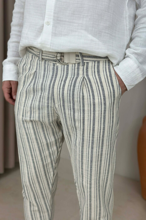 BELT DETAIL LINES DESIGN MEN PANTS DARK GREY/GEE - 4