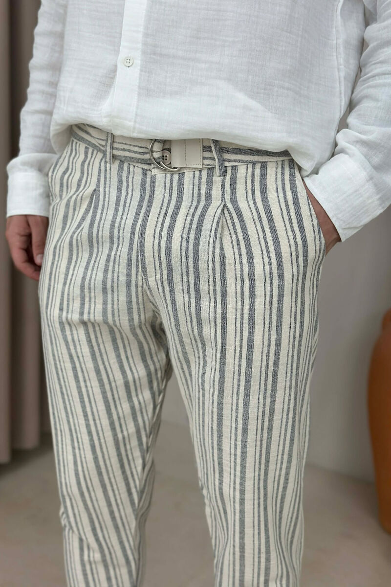 BELT DETAIL LINES DESIGN MEN PANTS DARK GREY/GEE - 4