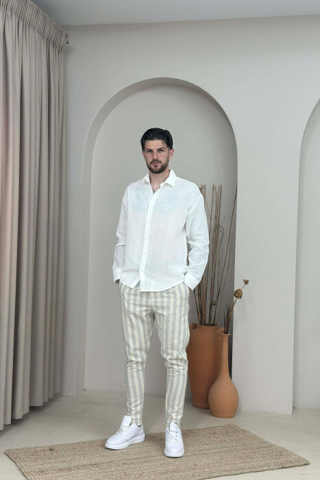 BELT DETAIL LINES DESIGN MEN PANTS GREY/GRI - KLAUDIO FASHION