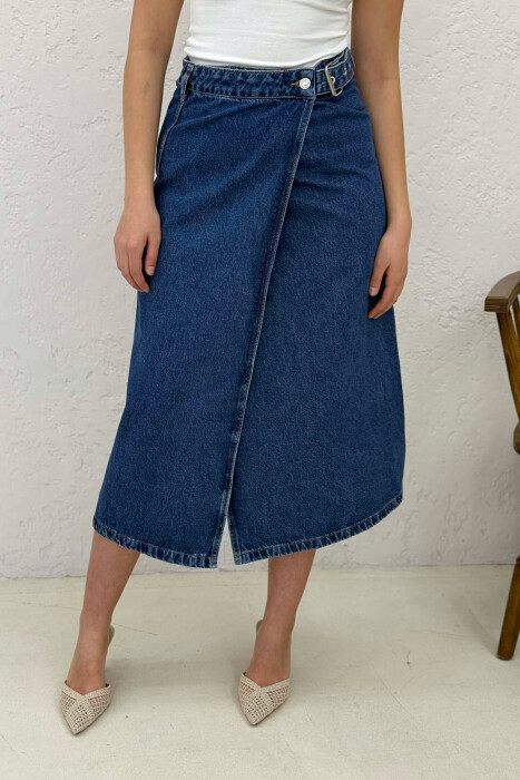 BELT DETAIL LONG DENIM WOMEN SKIRT BLUE/BLU - 2