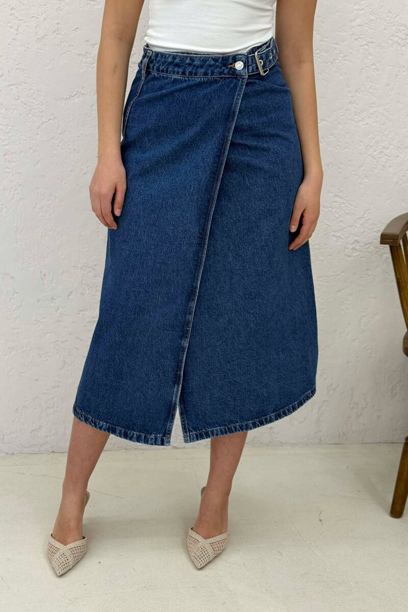 BELT DETAIL LONG DENIM WOMEN SKIRT BLUE/BLU - 2