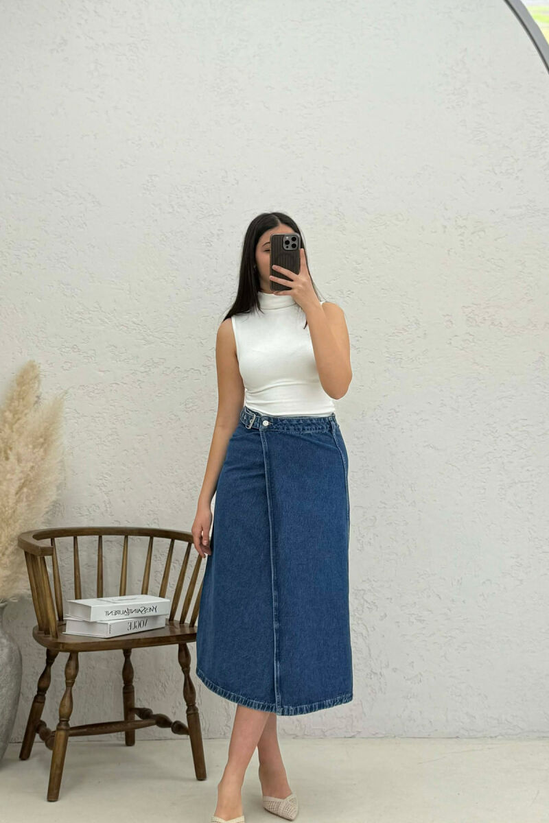 BELT DETAIL LONG DENIM WOMEN SKIRT BLUE/BLU - 3