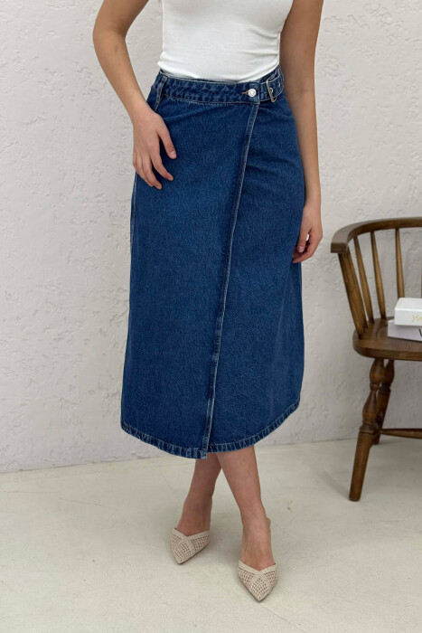 BELT DETAIL LONG DENIM WOMEN SKIRT BLUE/BLU - 4