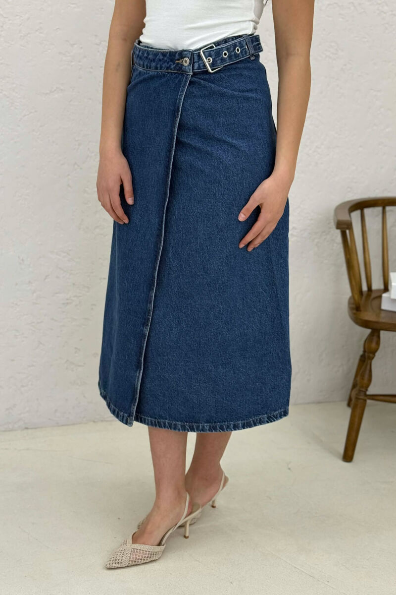 BELT DETAIL LONG DENIM WOMEN SKIRT BLUE/BLU - 6