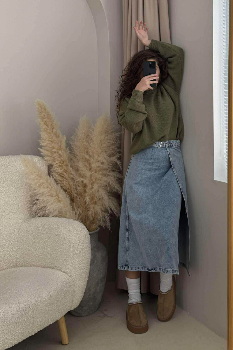 BELT DETAIL LONG DENIM WOMEN SKIRT LIGHTBLUE/BZ - 2