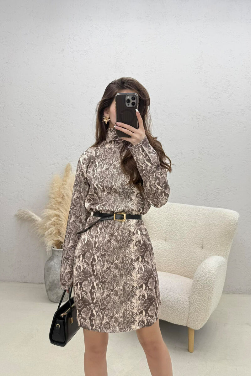 BELT DETAIL LONG SLEEVE WOMAN DRESS BROWN/KAFE - 2