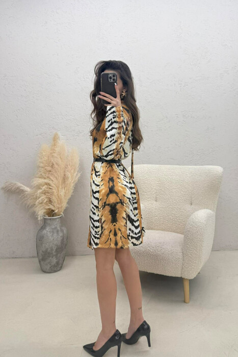 BELT DETAIL LONG SLEEVE WOMAN DRESS LEO/LEOPARD - 3