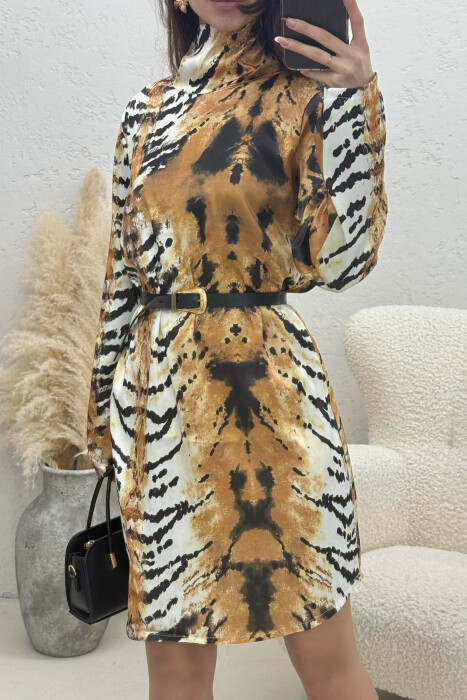 BELT DETAIL LONG SLEEVE WOMAN DRESS LEO/LEOPARD - 4