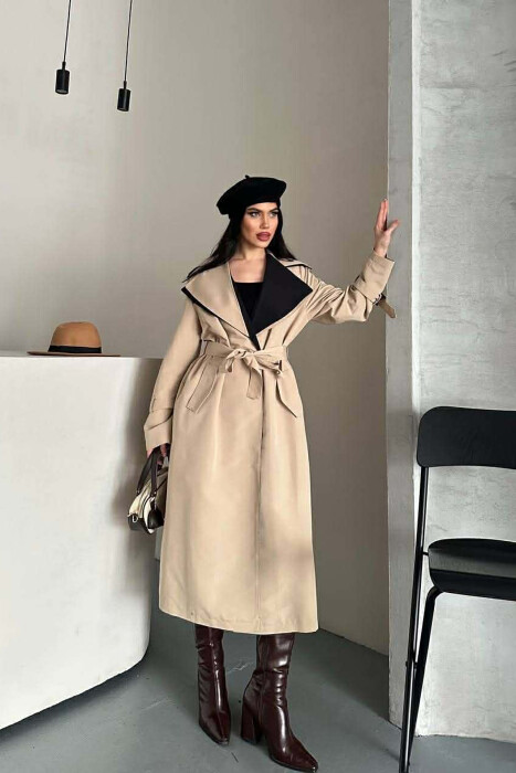BELT DETAIL LONG WOMAN TRENCH COAT BEIGE/BEZHE - 2