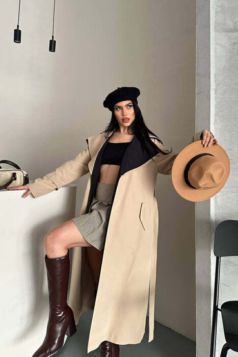 BELT DETAIL LONG WOMAN TRENCH COAT BEIGE/BEZHE - 3