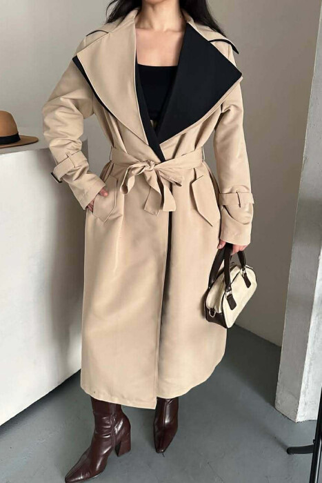 BELT DETAIL LONG WOMAN TRENCH COAT BEIGE/BEZHE - 6