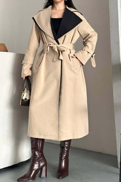 BELT DETAIL LONG WOMAN TRENCH COAT BEIGE/BEZHE - 8
